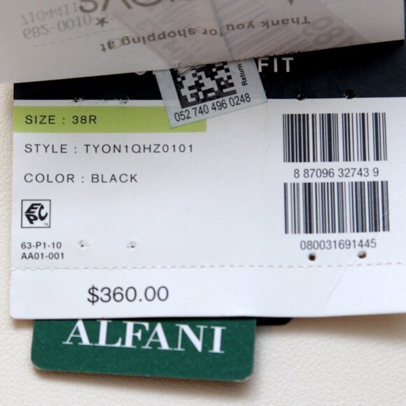 38R ALFANI Men's Suit Jacket Black Solid Classic Fit‎ Stretch E01034 - Picture 5 of 8